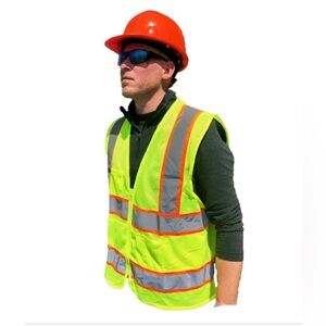 Safety Mens Reflective Vest Yellow ANSI 107-2010 Class 2 Size XL